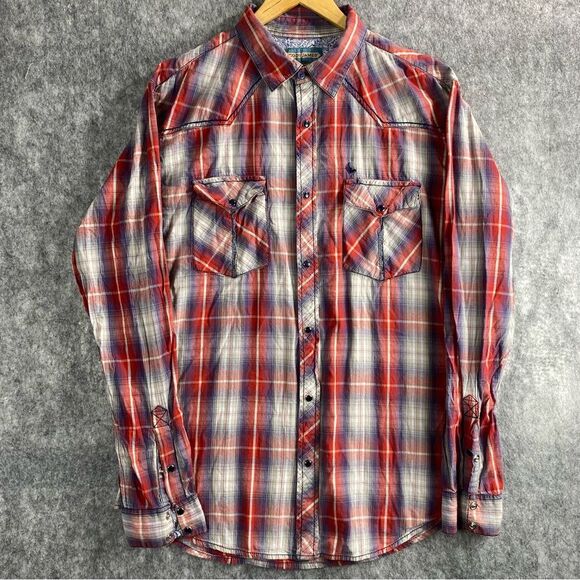 Cody James Mens Multicolor Madras Plaid‎ LS Pearl Snap Button Down Shirt Size LG - Picture 1 of 13